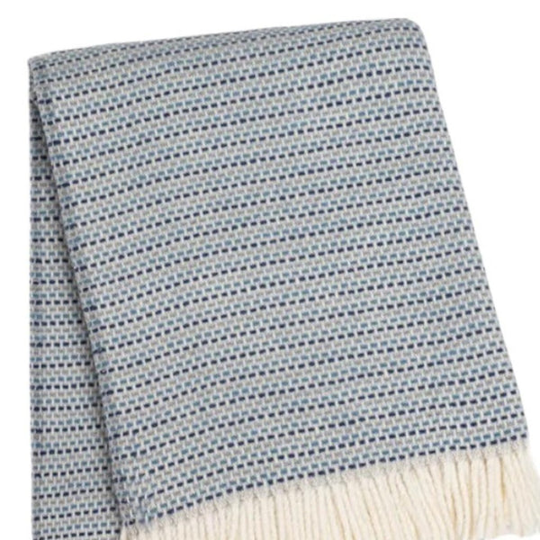 HomeRoots 55" Denim Blue Plush Woven Throw Blanket – Cozy Cotton Blend with Fringe for Home or Outdoor Use 632929