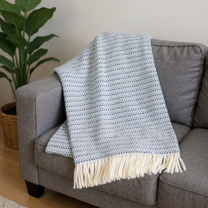 HomeRoots 55" Denim Blue Plush Woven Throw Blanket – Cozy Cotton Blend with Fringe for Home or Outdoor Use 632929