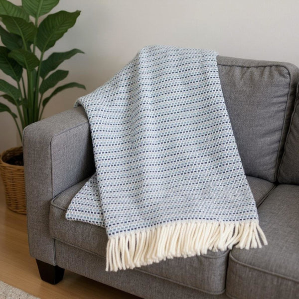 HomeRoots 55" Denim Blue Plush Woven Throw Blanket – Cozy Cotton Blend with Fringe for Home or Outdoor Use 632929