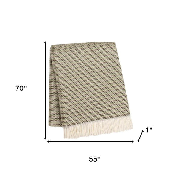 HomeRoots 55" Plush Moss Green Woven Cotton Blend Throw Blanket with Decorative Fringe – Cozy & Stylish Comfort 632930