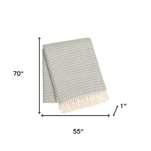 HomeRoots 55" Slate Blue Plush Cotton Blend Throw Blanket with Fringe - Cozy, Stylish, and Versatile Gift! 632932