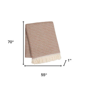 HomeRoots 55" Terra Cotta Woven Plush Throw Blanket with Fringe - Cozy, Stylish, Perfect for Any Space! 632933