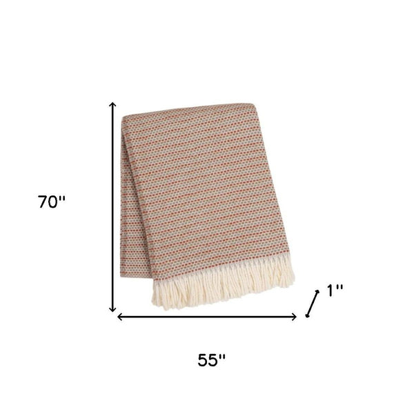 HomeRoots 55" Terra Cotta Woven Plush Throw Blanket with Fringe - Cozy, Stylish, Perfect for Any Space! 632933