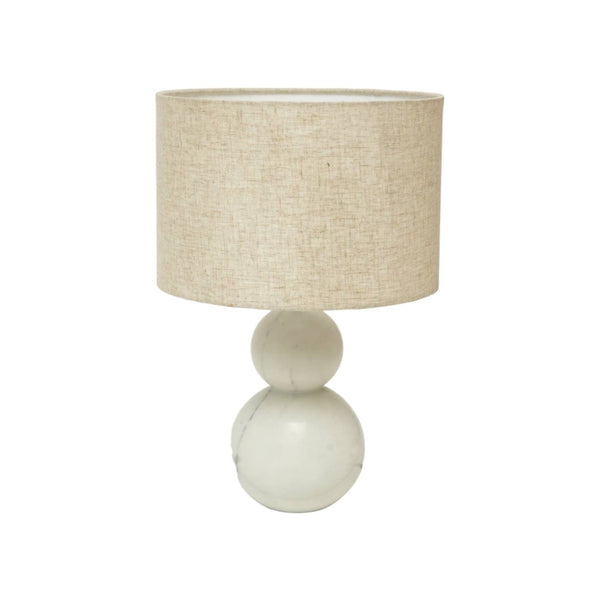 HomeRoots 18" Distressed White Marble Table Lamp with Elegant Drum Shade for Stylish Ambient Lighting 632934
