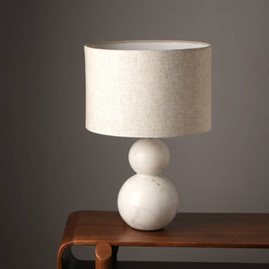 HomeRoots 18" Distressed White Marble Table Lamp with Elegant Drum Shade for Stylish Ambient Lighting 632934