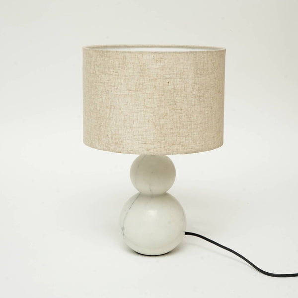 HomeRoots 18" Distressed White Marble Table Lamp with Elegant Drum Shade for Stylish Ambient Lighting 632934