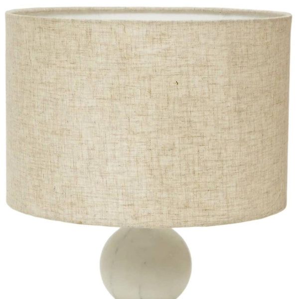 HomeRoots 18" Distressed White Marble Table Lamp with Elegant Drum Shade for Stylish Ambient Lighting 632934