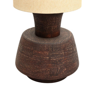 HomeRoots 27" Handcrafted Distressed Brown Wood Urn Table Lamp with Beige Shade - Rustic Home Decor Accent 632935