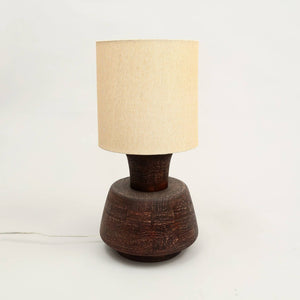 HomeRoots 27" Handcrafted Distressed Brown Wood Urn Table Lamp with Beige Shade - Rustic Home Decor Accent 632935
