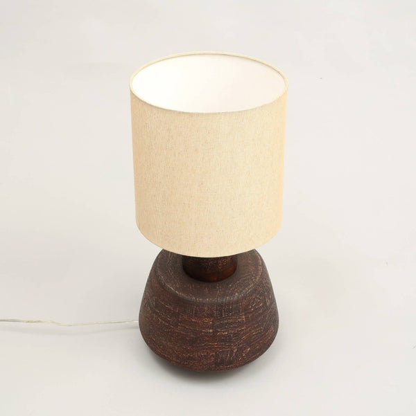 HomeRoots 27" Handcrafted Distressed Brown Wood Urn Table Lamp with Beige Shade - Rustic Home Decor Accent 632935