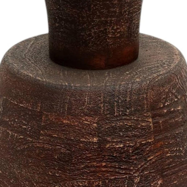 HomeRoots 27" Handcrafted Distressed Brown Wood Urn Table Lamp with Beige Shade - Rustic Home Decor Accent 632935
