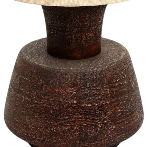 HomeRoots 27" Handcrafted Distressed Brown Wood Urn Table Lamp with Beige Shade - Rustic Home Decor Accent 632935