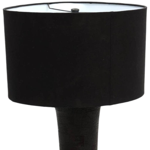 HomeRoots 29" Distressed Black Solid Wood Urn Table Lamp with Artisan Drum Shade for Rustic Home Décor Charm 632937