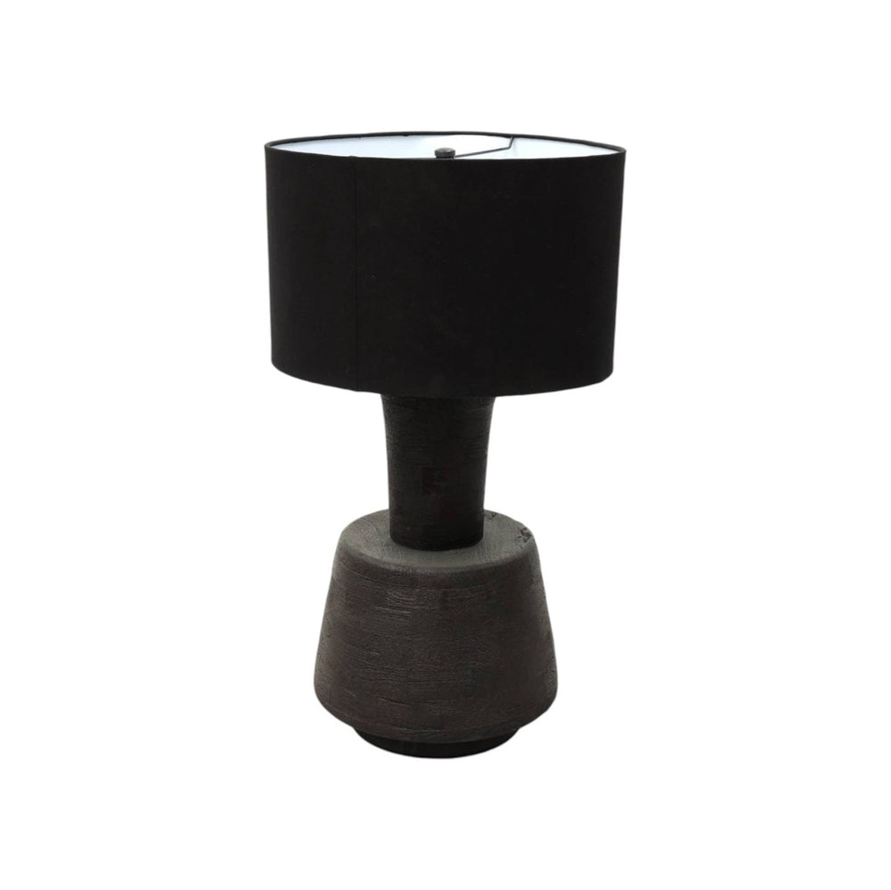 HomeRoots 29" Distressed Black Solid Wood Urn Table Lamp with Artisan Drum Shade for Rustic Home Décor Charm 632937