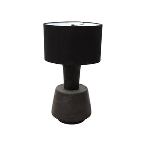 HomeRoots 29" Distressed Black Solid Wood Urn Table Lamp with Artisan Drum Shade for Rustic Home Décor Charm 632937
