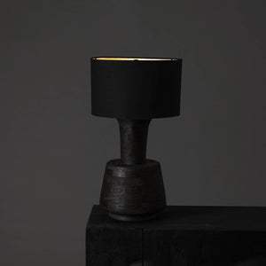 HomeRoots 29" Distressed Black Solid Wood Urn Table Lamp with Artisan Drum Shade for Rustic Home Décor Charm 632937