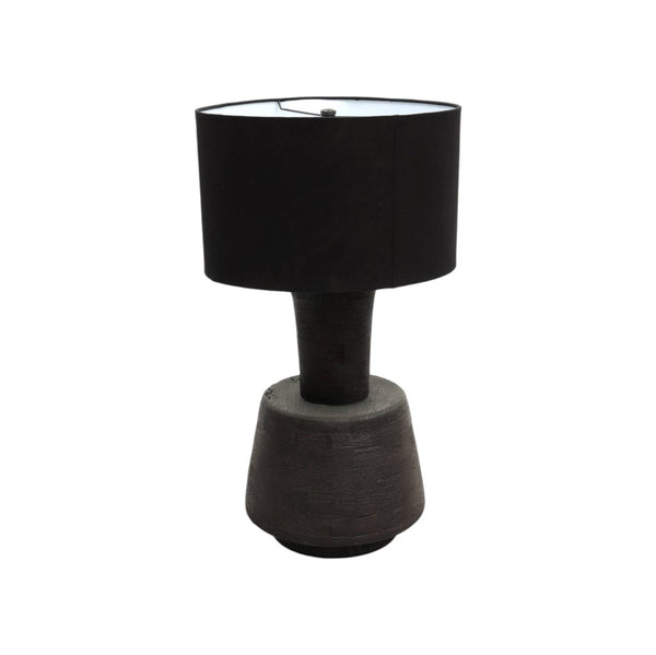 HomeRoots 29" Distressed Black Solid Wood Urn Table Lamp with Artisan Drum Shade for Rustic Home Décor Charm 632937