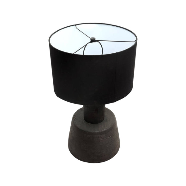 HomeRoots 29" Distressed Black Solid Wood Urn Table Lamp with Artisan Drum Shade for Rustic Home Décor Charm 632937
