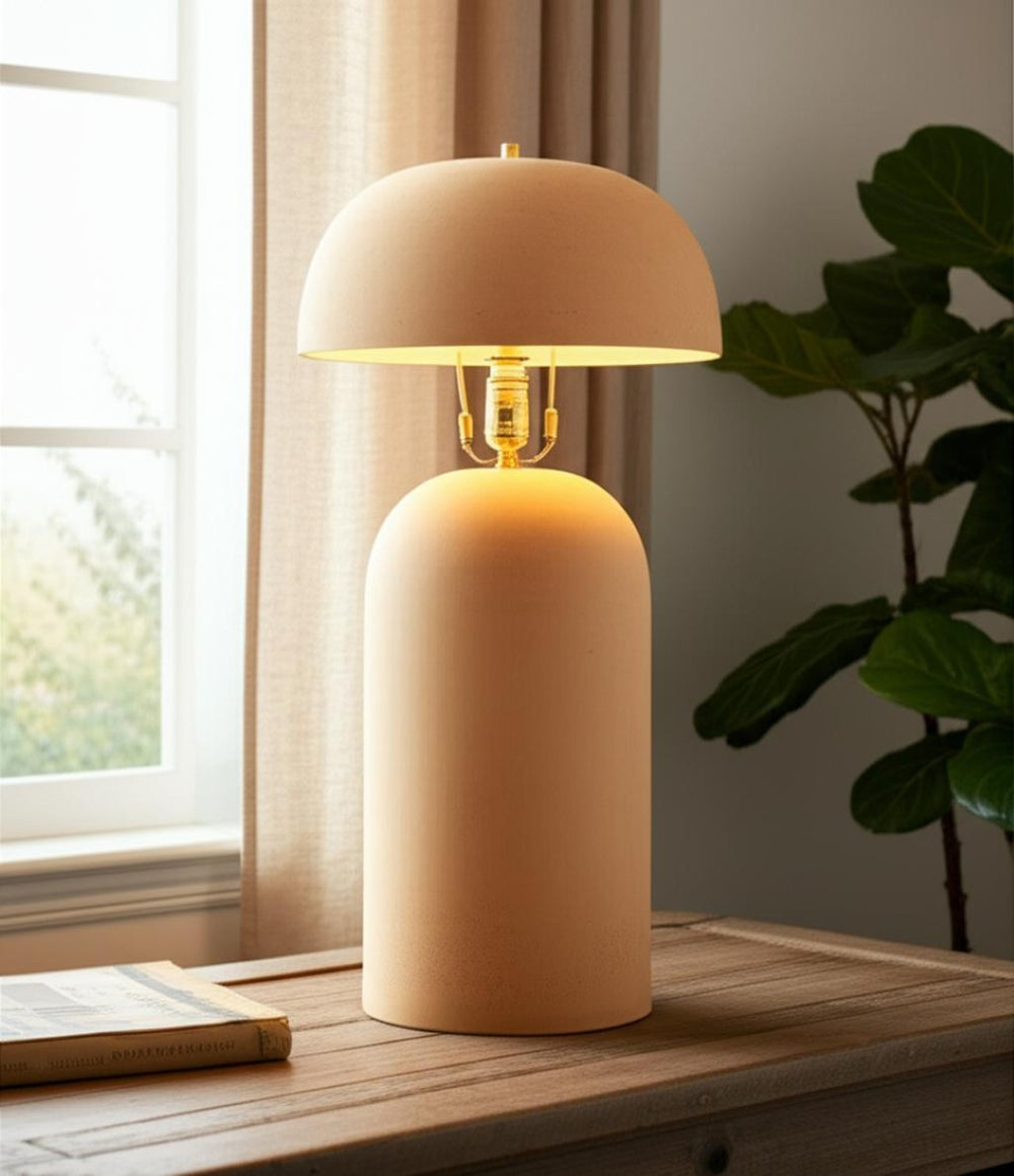 HomeRoots 25" Distressed Beige Ceramic Table Lamp - Artisan Design, Soft Ambient Light for Any Room Decor 632938