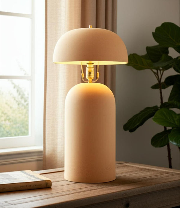 HomeRoots 25" Distressed Beige Ceramic Table Lamp - Artisan Design, Soft Ambient Light for Any Room Decor 632938