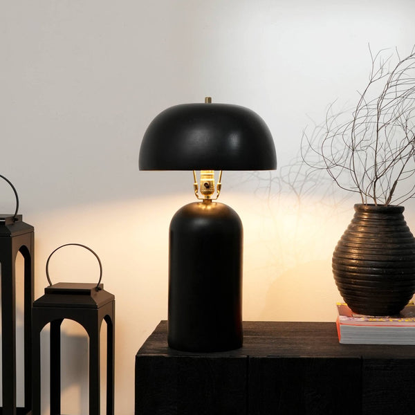 HomeRoots 23" Distressed Black Ceramic Table Lamp – Modern Artisan Design with Drum Shade for Elegant Spaces 632939