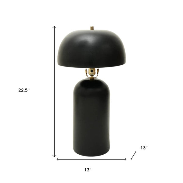 HomeRoots 23" Distressed Black Ceramic Table Lamp – Modern Artisan Design with Drum Shade for Elegant Spaces 632939