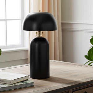 HomeRoots 23" Distressed Black Ceramic Table Lamp – Modern Artisan Design with Drum Shade for Elegant Spaces 632939