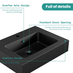 English Elm BB02-24-101, Glossy Integrated Solid Surface Basin with Overflow — Sleek Contemporary Design for Luxe Bathrooms Matt Black W1865107120