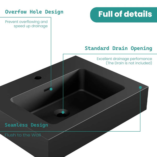English Elm BB02-24-101, Glossy Integrated Solid Surface Basin with Overflow — Sleek Contemporary Design for Luxe Bathrooms Matt Black W1865107120
