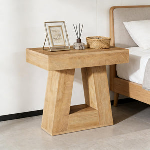 English Elm Modern Two Tier End Table Black Metal Frame Wood Grain Surface for Living Room T3971P450055