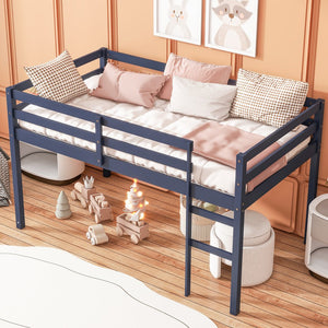 English Elm Solid Twin Loft Bed with Ladder and Reinforced Slats for Storage-Friendly, Space-Saving Bedrooms Blue W504P190958