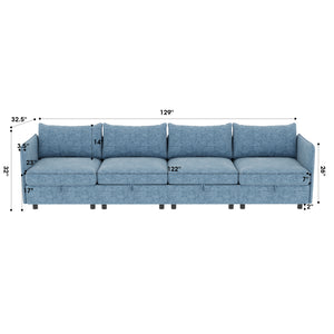 English Elm Modular Sectional Sofa With Storage - Convertible & Customizable Sleeper Set In Elegant Antique Blue W680S00018