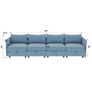 English Elm Modular Sectional Sofa Set with Hidden Storage Pocket Spring Living Room Couch Antique Blue W680S00141
