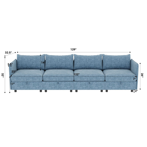 English Elm Modular Sectional Sofa Set with Hidden Storage Pocket Spring Living Room Couch Antique Blue W680S00141