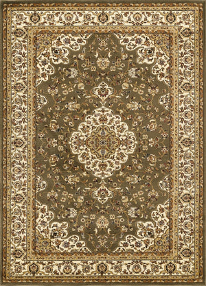 English Elm Classic Medallion Area Rug Traditional Green Low Pile for Living or Dining Spaces B186P452246