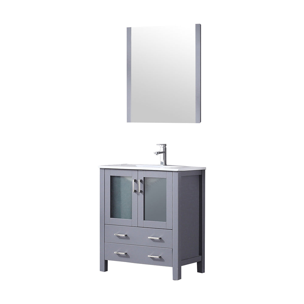 English Elm Dark Grey Bath Vanity Set With White Ceramic Top, Chrome Faucet & Matching 28" Mirror For Style & Storage B2731S01286