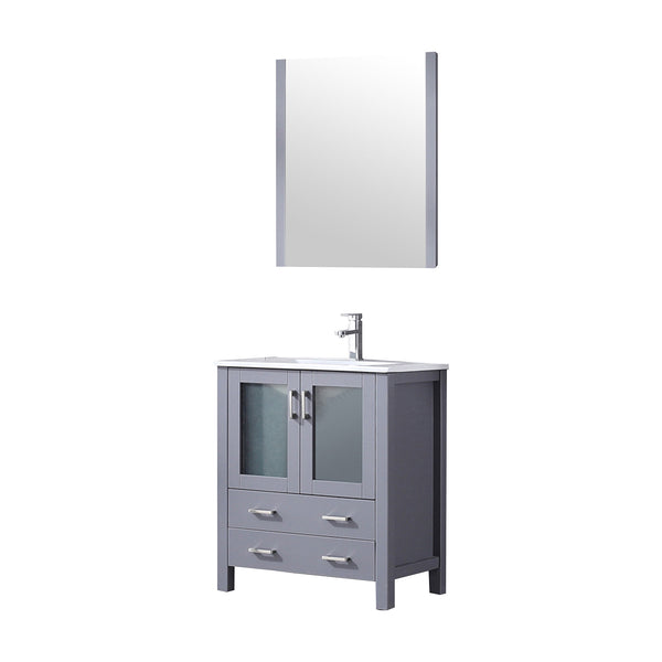 English Elm Dark Grey Bath Vanity Set With White Ceramic Top, Chrome Faucet & Matching 28" Mirror For Style & Storage B2731S01286