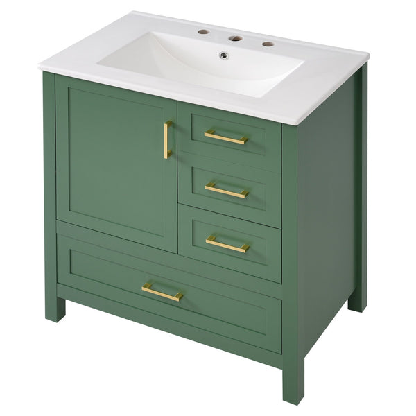 English Elm 30" Green Modern Bathroom Vanity with Ceramic Sink, Solid Wood Frame, Soft-Close Doors & Drawers N729P177787F