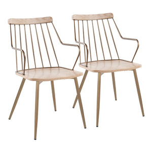 English Elm Accent/dining Spindle Back Arm Chair Set Antique Copper Metal Whitewashed Wood B202S01283