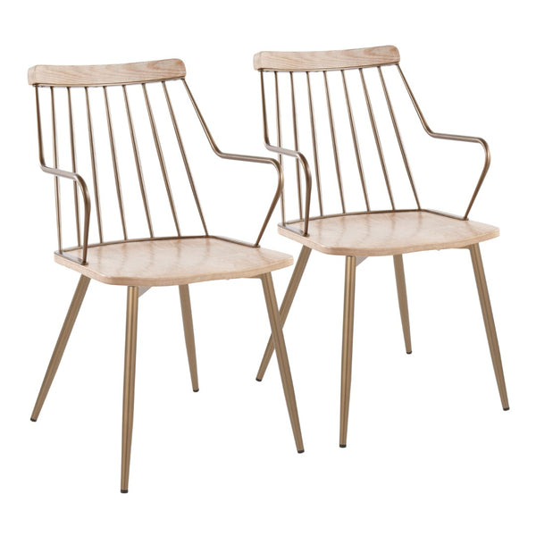 English Elm Accent/dining Spindle Back Arm Chair Set Antique Copper Metal Whitewashed Wood B202S01283