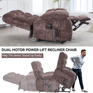 English Elm Lift Power Recliner Chenille Chair Dual Motor Massage Heat 350 Lb Capacity Living Room Brown W3224P288620