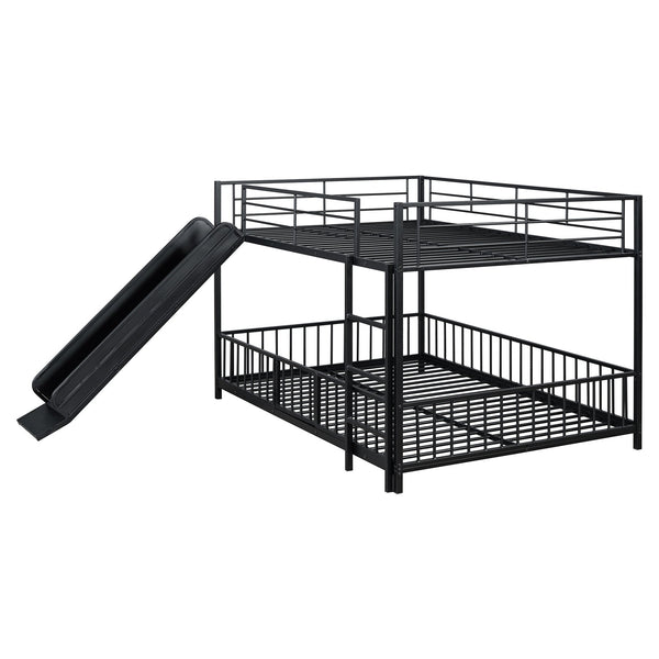 English Elm Full Full over Full Metal Bunk Bed with Slide, Interchangeable Stairs, Gate & Safety Guardrails for Kids Black SF000170AAB