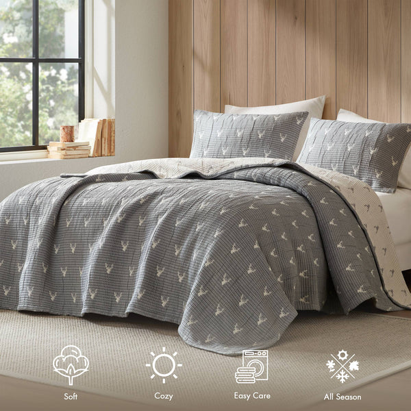 English Elm 3 Plush King Coverlet Set with Matelassé Texture, Lightweight Breathable Polyester Comforter & Shams Grey 18.7 L x 14.76 W x 5.71 H B035P366541