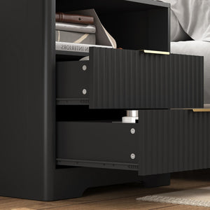 English Elm Nightstand Smart Bedside Table with Usb Charging Voice Light and Cabinet Storage W1321P399420