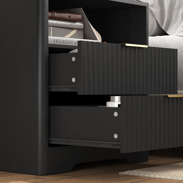 English Elm Nightstand Smart Bedside Table with Usb Charging Voice Light and Cabinet Storage W1321P399420