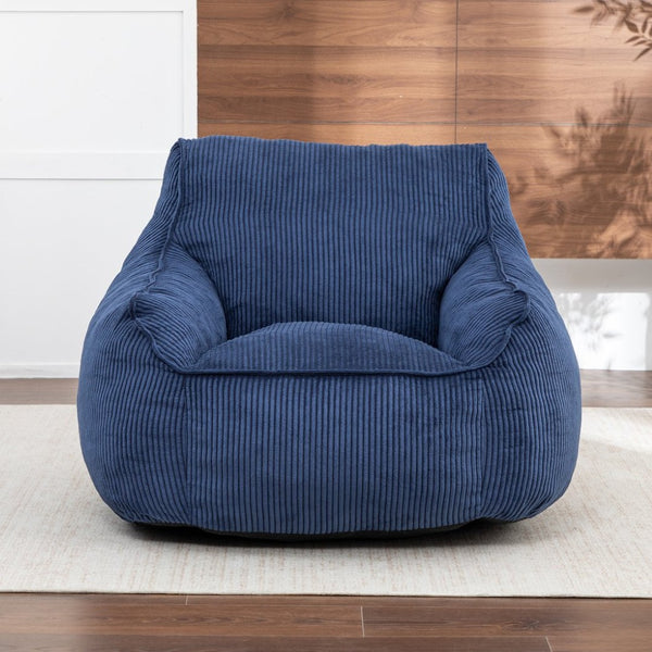 English Elm Giant Corduroy Bean Bag Sofa with Armrests Foam Filled Cozy Adult Lounge Chair Dark Blue W2200P442801