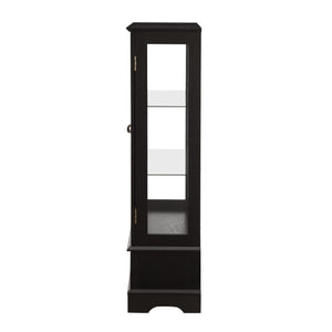 English Elm Lighted Curio Cabinet With Adjustable Shelves & Built-In Drawer - Elegant Display With Lighting, Black W1758P297549