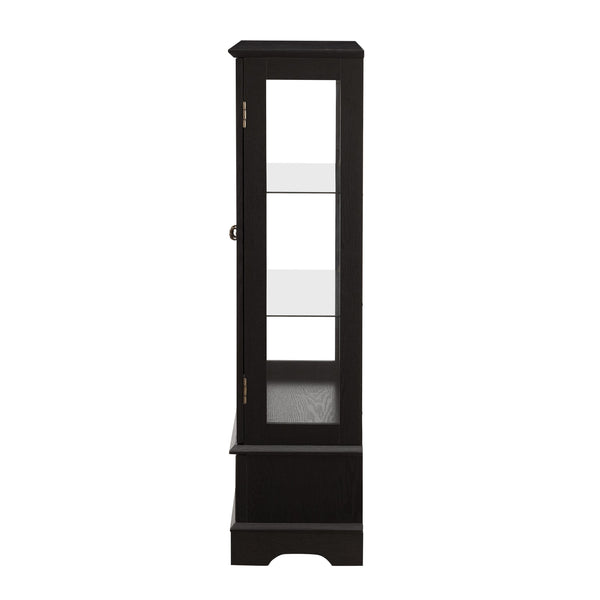 English Elm Lighted Curio Cabinet With Adjustable Shelves & Built-In Drawer - Elegant Display With Lighting, Black W1758P297549