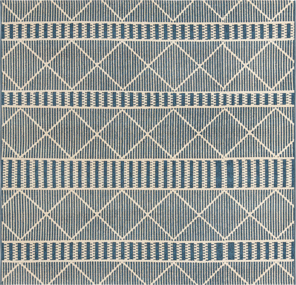 Unique Loom Outdoor Trellis Dalyan Machine Made Striped Rug Blue, Ivory 5' 4" x 6' 1"