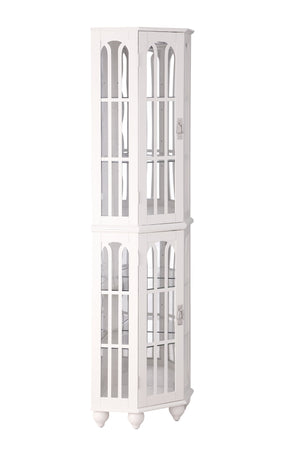 English Elm Corner Curio Cabinet with 6 Shelves, Tempered Glass Display, Built-In Lighting, Mirrored Back White W1693P216951
